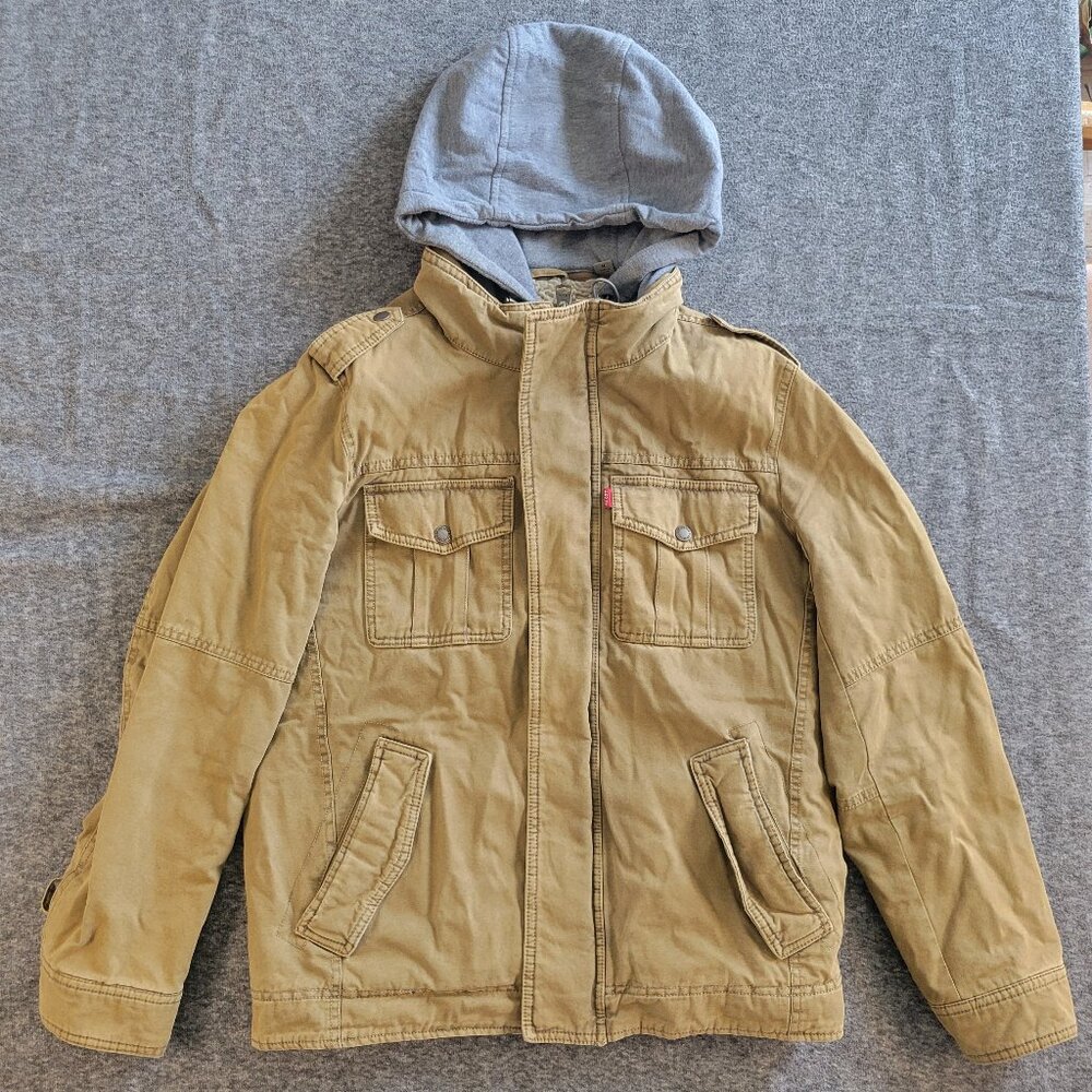 Levi’s Men’s Cotton Faux Shearing Lined Hooded Military Coat Sz M